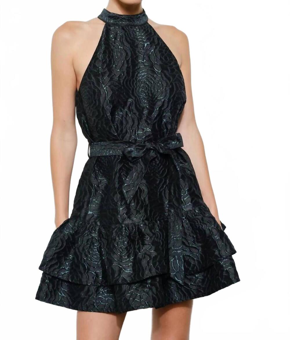 NEW INA FASHION metallic floral halter mini dress in black